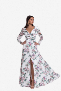 Vestido 2406 blanco flores plisado